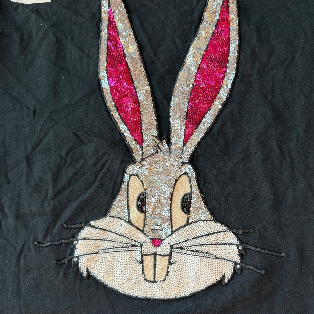 Gucci x Looney Tunes Bugs Bunny Guccy Sequin Logo Black T-Shirt Size M Italy - Picture 2 of 11